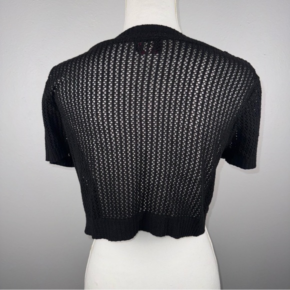 Vintage Y2K Medium Black Crochet Crop Cardigan Shrug Short Sleeve Fairy Grunge - Picture 3 of 8